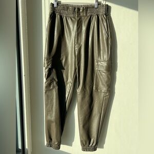 Women’s Leather Dark Green Cropped Pants